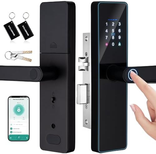 Wi-Fi Fechadura Digital Biométrica Inteligente com 5 Modos de Acesso (Digital, Senha, Cartão, App, Chave Física) - Alarme Anti-Intrusão - Perfeito para Escritórios e Residências