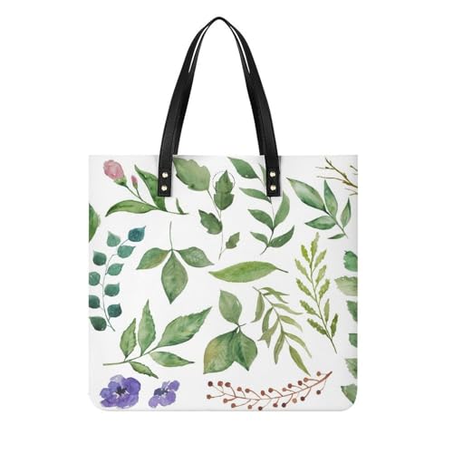 Sac à Main Shopper pour Voyage au Motif Feuille Blanche et Verte 39cm