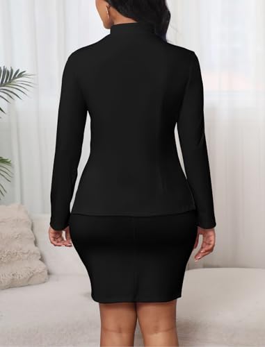 Business Skirt Suit Set for Women 2 Piece Office Work Outfit Collarless Blazer Pencil Skirt Formal Office Suits Black S