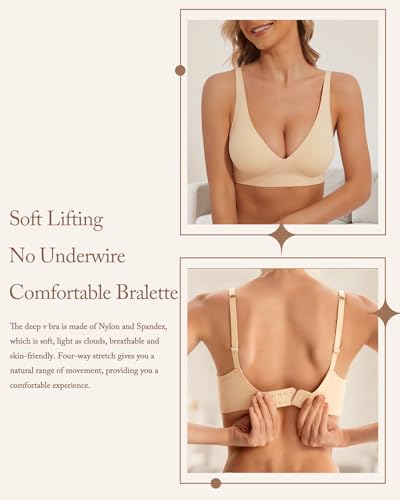 Image of Deep V Bra Padded Bralettes for Women 2 Pack - Low Cut Bras for Deep V Neck Wireless Push Up Bralette Comfort A-D Cups