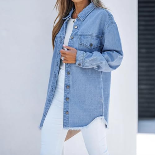 RJDJ Women's Casual Denim Button Down Distressed Jacket, New Washed Denim Shirt Jacket for Women 2025, Fall Denim Jackets3