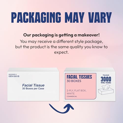 Image of Bulk Tissues, 30 Flat Boxes, 100 Sheets /Box, 3000 Facial Tissues Total, 2-Ply, Soft, White, for Office, Business & Home, Commercial Flat Box Tissues, Hypoallergenic, Unscented, Packaging May Vary