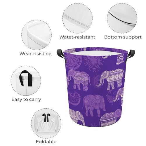 Panier à linge éléphant violet pliable en toile imperméable de grande capacité