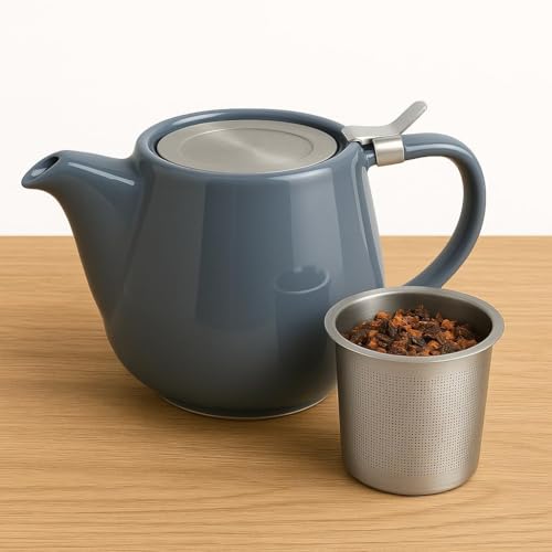 Théière en porcelaine de qualité supérieure - Capacité de 2 ou 3 tasses avec panier infuseur amovible en acier inoxydable - Théière en vrac ou en sachet - Céramique retenant la chaleur - Bec verseur