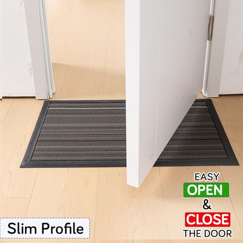 Image of HOKIPO Large Entrance Door Mats for Home Anti-Slip Dirt Trapper Doormat, 75x45 cm, Grey Lines (AR-6502)