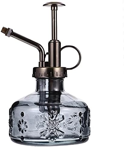 ZIUHEOA Black Glass Plant Mister Spray Bottle, 6" Tall Small Plant Watering Can, Plastic Top Pump, Indoor/Outdoor, Decorative