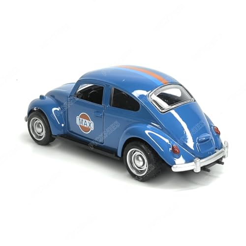 Image of Classic Vintage VW Beetle Diecast Metal Pullback Toy car with Openable Doors for Kids | 1:36 Scale Model | Pull Back | Gift for Boys Girls (Dark Blue)