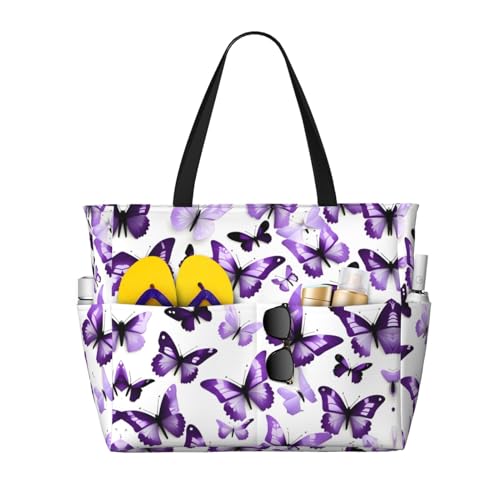 Sac à bandoulière imperméable contre la pluie avec imprimé papillons violets