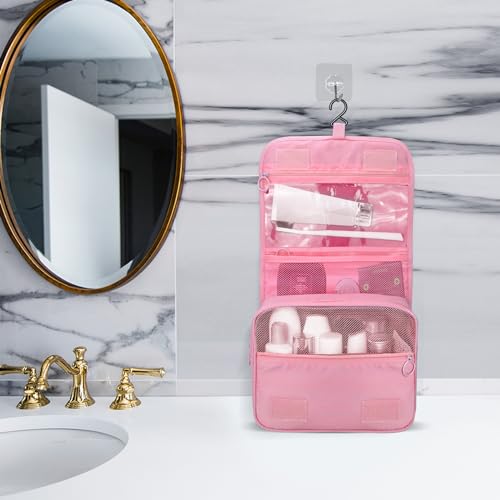 Image of Lcsmaokin Large Capacity Toiletry Bag Travel Bag with Hanging Hook for Men and Women Waterproof Travel Cosmetic Bag Bathroom Storage Bag for Brushes Set, Full-Sized Shampoo, Toiletries, Accessories,