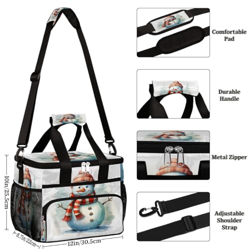 Insulated Picnic Backpack Lunch Box for Women Men Picnic Basket Tote Lunch Bag Picnic Bag Portable Lunch Bags for Picnic, Beach, Work, Trip,Office, Camp Lovely Snowman Winter