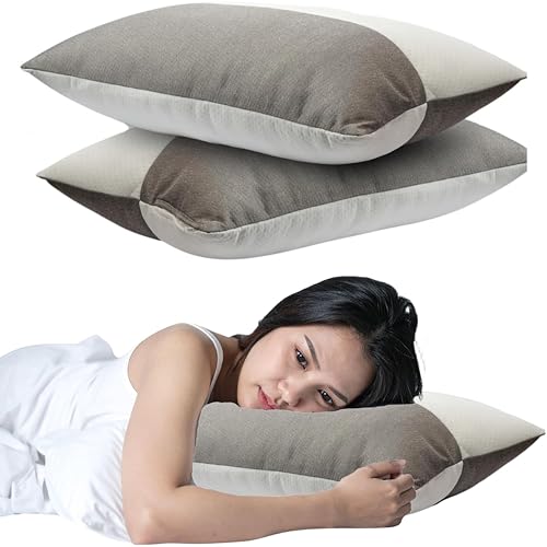 Image of Premium Microfiber Pillow Set of 2, Grey and White Soft Bedding, Ultimate Support for Neck and Head, Luxury Redefined,Washable Cover with Durable Zipper,60 x 40 x 15 cm