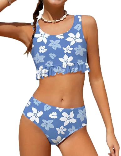 Image of Arshiner Girls Bikini Beach Swimwear 2 Piece Swimsuits Floral Printing Bathing Suits