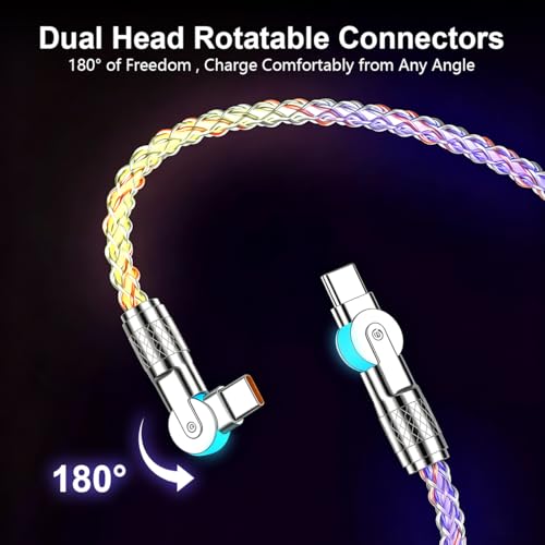 Image of Verilux 60W Type C Cable Fast Charging with RGB Colorful Gradual, 3.3Ft 180 Degree Flexible C Type Charger Cable, 480Mbps Data Transmission USB C for iPhone 17 /17 Pro /17 Pro Max /16 /15, Galaxy S26 /S25