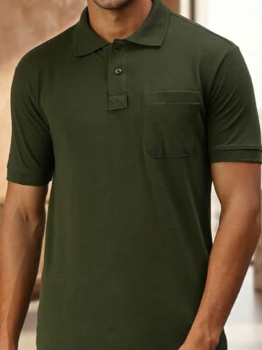 Image of Lux Cozi Men's Polo T-Shirt Regular Fit Half Sleeves with Pocket | Cotton Blend Polo Neck Collar T-Shirt for Men | Casual, Office Comfortable Breathable T-Shirt | Stylish Plain Tee