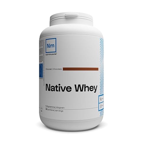 Nutrimuscle Whey Native 1kg Chocolat – Protéine Whey jusqu&rsquo;à 80% de protéines par dose – 28,6 g de Protéines par does – Lait français – Musculation et Fitness – Prise de Muscle