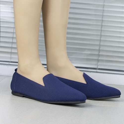 Image of Women's Flat Loafers Square Toe Work Office Flats Shoes Comfortable Knit Slip On Penny Loafers for Women Soft Dress Ballet Flats Driving Walking Knitted Shoes