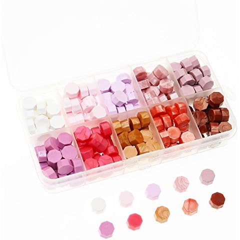 BITEYI Sealing Wax Beads,Octagon Sealing Wax Beads for Wax Stamp Sealing Letter and Vintage Wedding Invitation Decorative,10 Colors,200 pcs (Pink) Cover