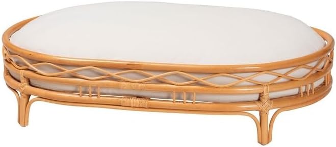 HomeStock Rattan Pet Bed - Oval Bohemian Dog Bed with Removable Cushion - Cozy Pet Furniture for Cats & Dogs