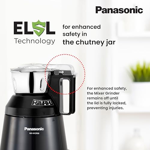 Image of Panasonic Heavy Duty Mixer Grinder MX-GC3590 (Black) Powerful 900W | 19000-RPM | 3 Jars - Stainless Steel Multipurpose Chutney-Mill-& Blender Jars| Warranty 2 Years on Product & 5 Years on Motor