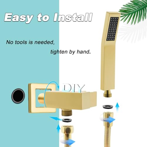 Regadera de mano para baño, cabezal de ducha en latón con manguera larga, ducha dorada con rociador portátil y soporte de montaje en pared, BELLEARLY miniatura 6