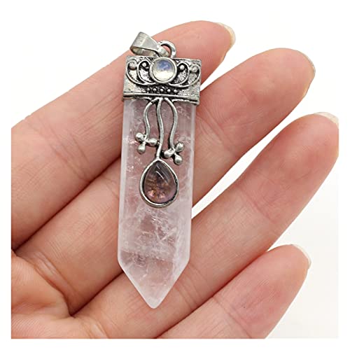 TYUTYU Halskette Natürliche Amethysts Rosa Quarz Stein Anhänger Lapislazuli Charms Frauen Schmuckherstellung DIY. Geschenkgröße (Metal Color : Clear Quartz) Cover