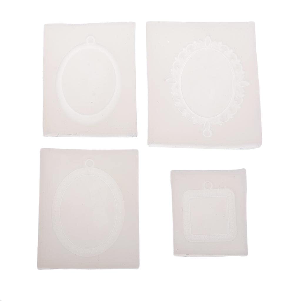 LICHTS 4 Patterns Cabochon Cameo Setting Pendant Mold Oval Square Bezel Trays Silicone Mold Necklace Pendant Resin Jewelry Making Mould DIY Hand Craft Epoxy Resin Casting Molds Tool