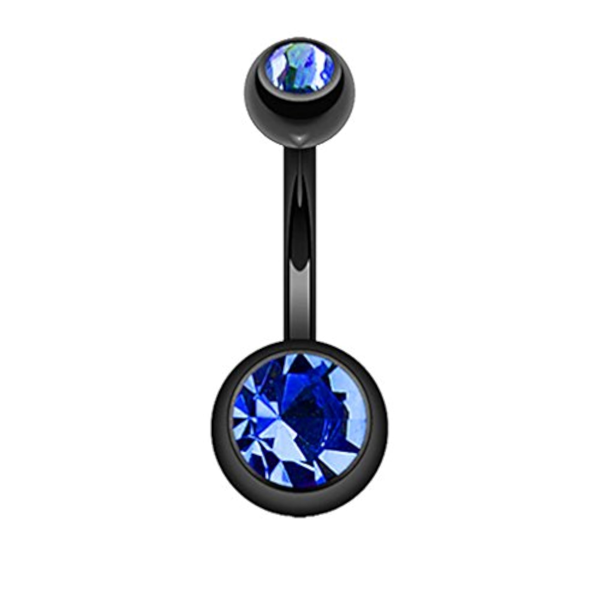 14GA Black Titanium IP 316L Double CZ Barbell Belly Ring