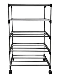 ROBMOB Multipurpose 5 Layer Metal Book Shelf for Home Furniture| Cabinet Shelves for Bedroom Office Living Room (Black)