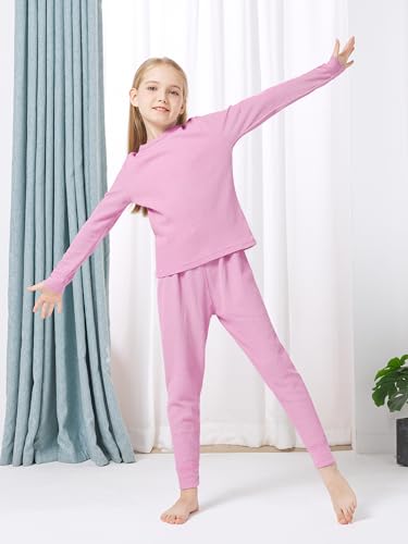 VZV Thermal Underwear for Kids Girls Thermal Underwear Set Waffle Long Johns Cotton Kids Base Layer Top and Bottom for Winter4
