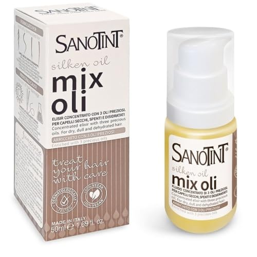 Sanotint - Mixoli Elixir Concentrato, Olio per Capelli Secchi, Spenti e Disidratati, Nutre in Profondità e Ripristina la Lucentezza, con Olio di Argan Biologico, Lino e Tamanu, 50ml