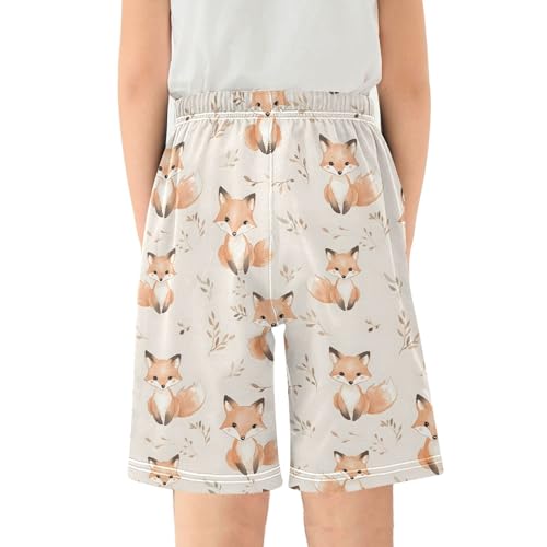 Watercolor Fox Sleep Shorts Summer Pajama Shorts Elastic Waist Sleep Bottoms with Pockets 6-14 Years2