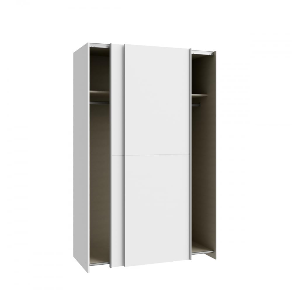 Forte Möbel Schach und Matt Kleiderschrank 120, doppeltüriger Schrank mit Schwebetüren, Holzwerkstoff, Weiß, 120,1 cm breit, 190,5 cm hoch, 61,2 cm tief