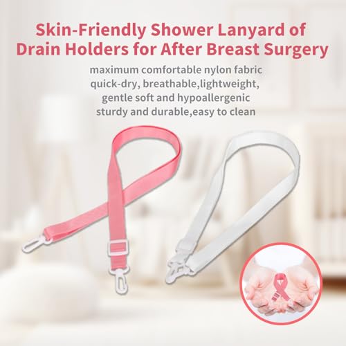 Image of Shower Lanyard for Mastectomy Drain Holder with Hook 2PCS Quick Dry JP Drain Holders for After Breast Surgery Skin Friendly Drain Holder After Tummy Tuck Adjustable Mastectomy Recovery Supplies