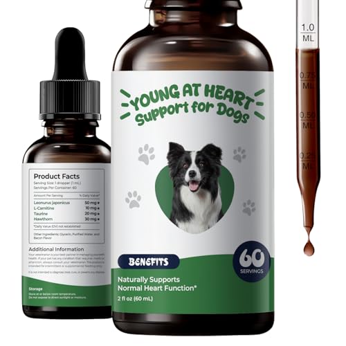 Young Heart for Dogs Senior Cardiovascular Support Liquid with Hawthorn Taurine & L-Carnitine Easy-to-Serve Drops 2 fl oz (60 mL)