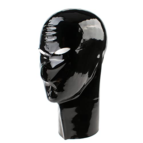 Rubberfashion Latex Maske - Latexmaske Haube mit Öffnungen Mund Nase Augen für Damen und Herren schwarz 0.4mm M
