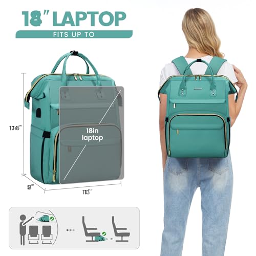 Image of LOVEVOOK Laptop Backpack for Women,18 Inch Professional Womens Travel Backpack Purse Computer Laptop Bag Nurse Teacher Backpack,Waterproof College Work Bags Carry on Back Pack with USB Port,Mint Green