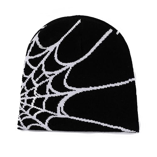 PUCAPOCO Gorros de araña Y2k para mujeres y hombres, gorro de punto de telaraña, Negro -, talla unica-M