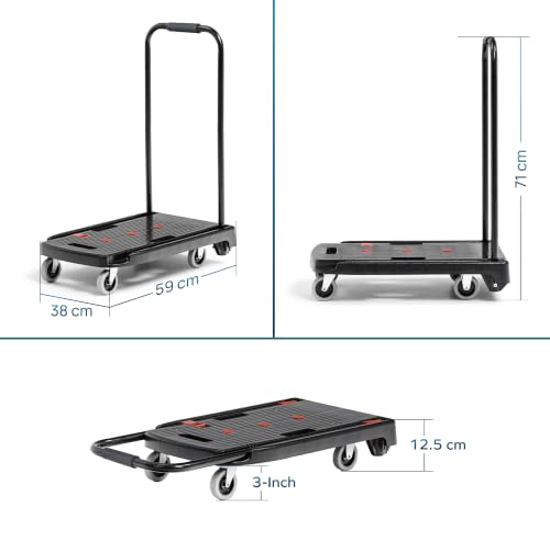 Image of Corvids 100kg Folding Platform Trolley | 2-Year Warranty | Portable Plastic Hand Truck | 360 Swivel Wheels | Heavy Duty Utility Cart for Home, Office, Hotels & Outdoor Use