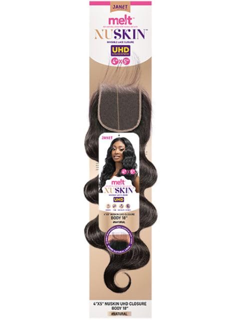 Janet Collection Natural Virgin Remy Human Hair Melt Nuskin 4X5 HD Lace Closure Body (10"-14") (NATURAL, 12) NATURAL 12