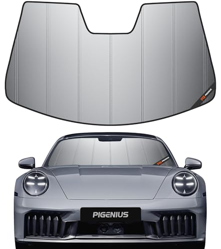Pigenius Windshield Sunshade for Porsche 911 (997 Gen) 2005-2012, Premium Grey Leather Finish