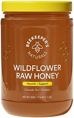 BEEKEEPER'S NATURALS Wildflower Honey - Raw, Wildcrafted, and Unprocessed- Rich in Nutrients and Beneficial Enzymes- Notes of Mint & Lavender-100% Raw, Pure Honey- Paleo-friendly, Gluten-Free (1.1lbs)