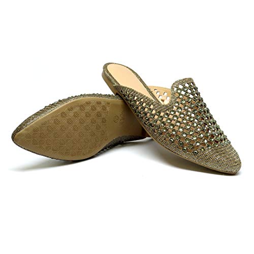 Sapatilha Mule Feminino Rasteira Sandália Diamantada (38, Dourada)