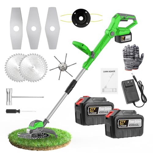 21V Electric Weed Wacker Cordless Weed Wacker with 2 x 4.5Ah Batteries, 960W Brushless Motor Weed Eater, 4-in-1 Multifunctional Grass Trimmer Lawn Tool Cordless Cutter Mower, Garden Gifts