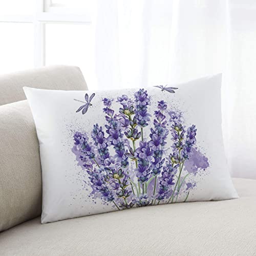 Lbhause Decorative Throw Pillow Covers Purple Lavender Dragonfly Throw Pillow Case, Soft Cushion Covers Cozy Cushion Case For Sofa Couch Car Bedroom, Rectangle 12X20 Rural Flowers #TOP1