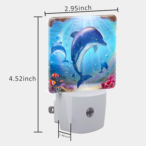 Image of Night Light for Kids Girls Boys, Cute Dolphins in Tropical Sea LED Night Light Plug into Wall with Dusk to Dawn Sensor for Room Decor, Hallway, Kitchen, Bathroom, Nursery, Stairs