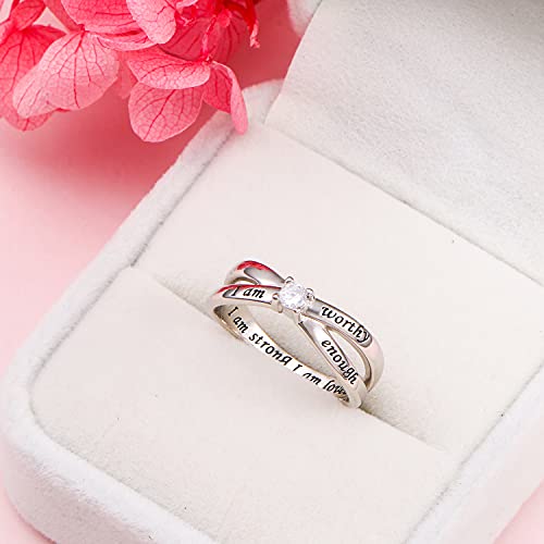 DAOCHONG 925 Sterling Silver I Am Enough I Am Worthy I Am Strong I Am Loved Ring for Women3