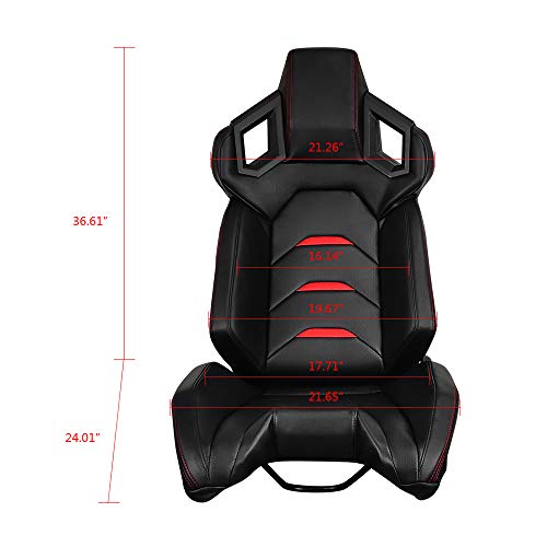 Ikon Motorsports, Universal Racing Seats Left Driver Side With Dual Slider, Black With Red Stitch Red Stripe Pu Leather Reclinable #TOP5