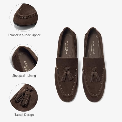 Image of BEAU TODAY Suede Tassel Loafers for Women, Slip On Flats Shoes Women Comfortable, Lightweight Ladies Loafers Shoes Dress Casual Business Driving Moccasins for Work