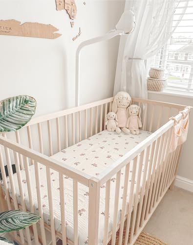 Image of Pack and Play Sheets for Baby Boy and Girl 2 Pack, Neutral Muslin Cotton Pack N Play Mattresses Sheet 27 inchx39 inch, Muslin Nursery Bedding Soft and Breathable Comfort (Vintage Blossom & Pink)