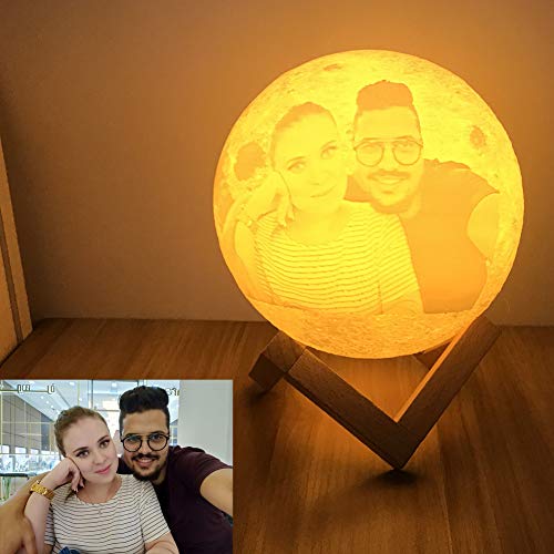 Lampe de Lune Personnalisée Avec Votre Photo et Vos Mots,Commande Tactile 16 Couleurs,Imprimée en 3D pour Le Cadeau D'anniversaire De La Famille Des femmes Amoureux (4 pouces/10 cm) Cover